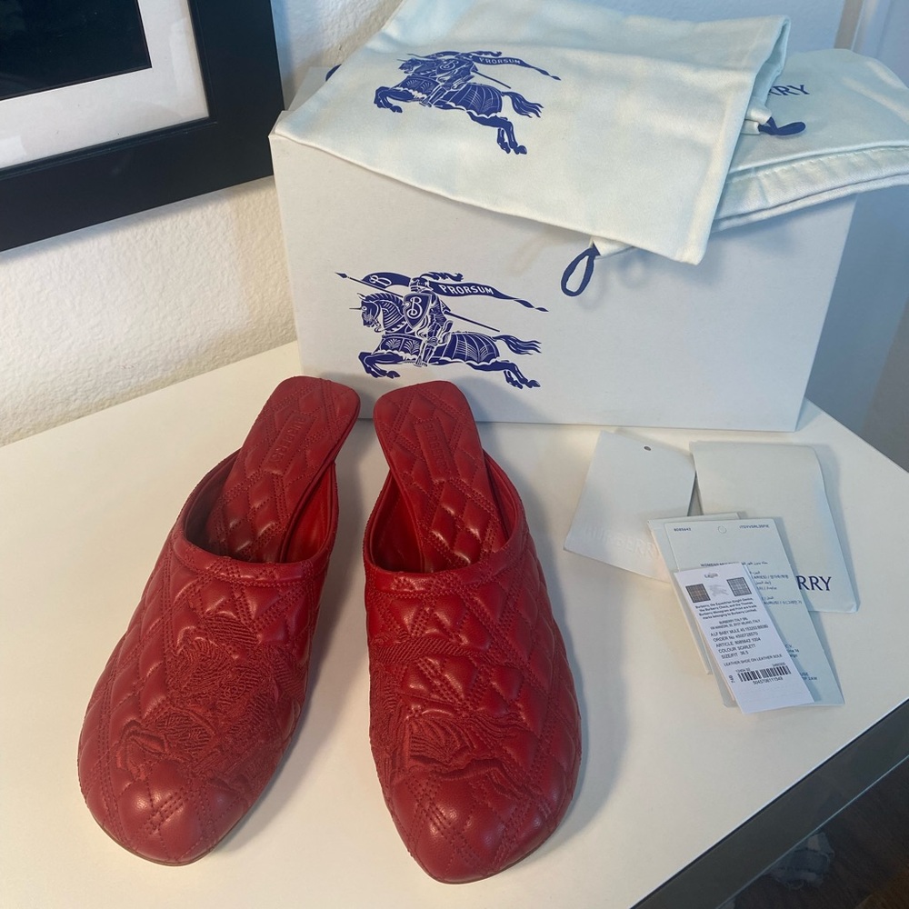NIB BURBERRY EKD Quilted Leather Baby Mules 36.5 COA